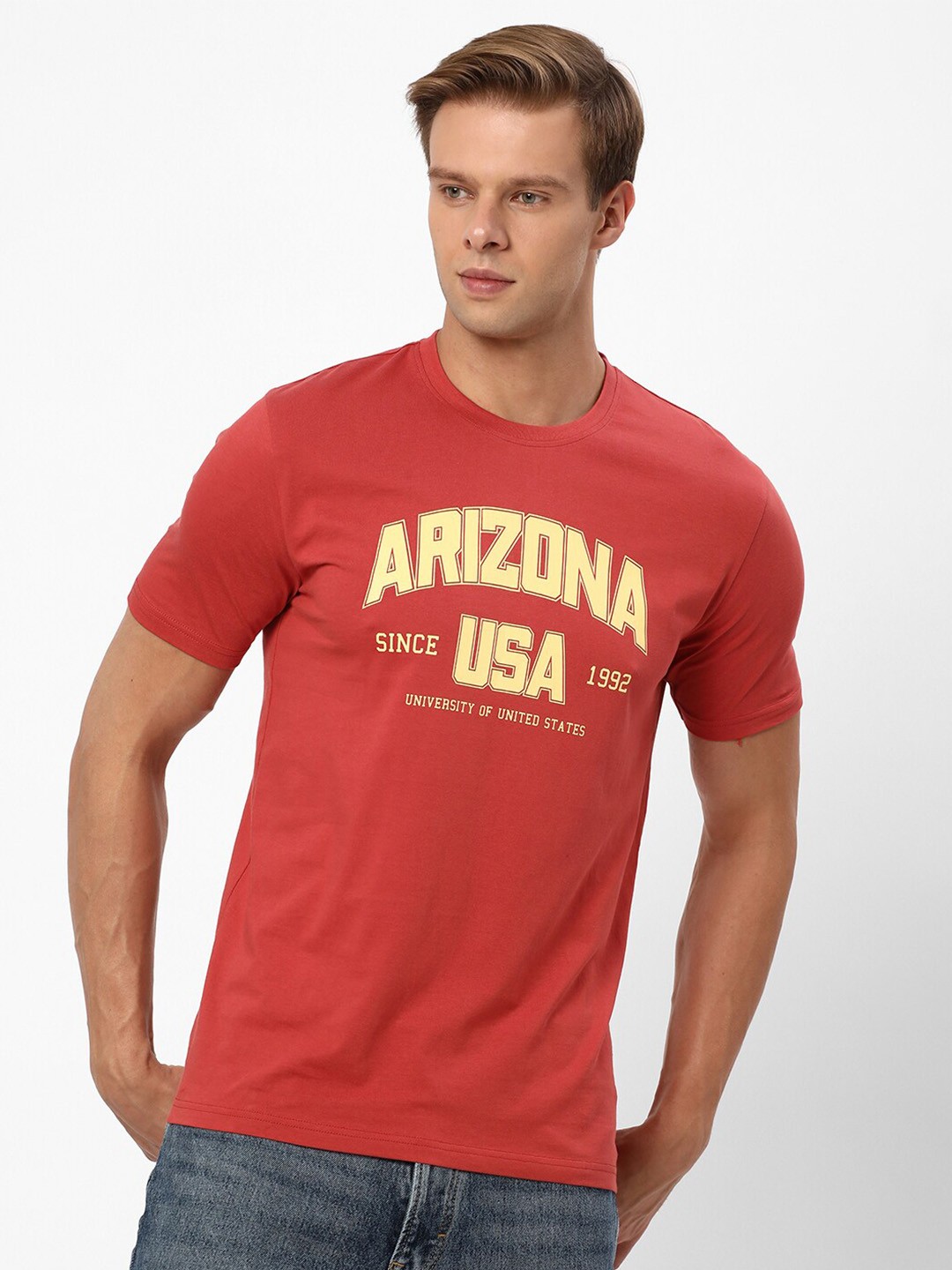 

R&B Typography Printed Cotton T-shirt, Brown