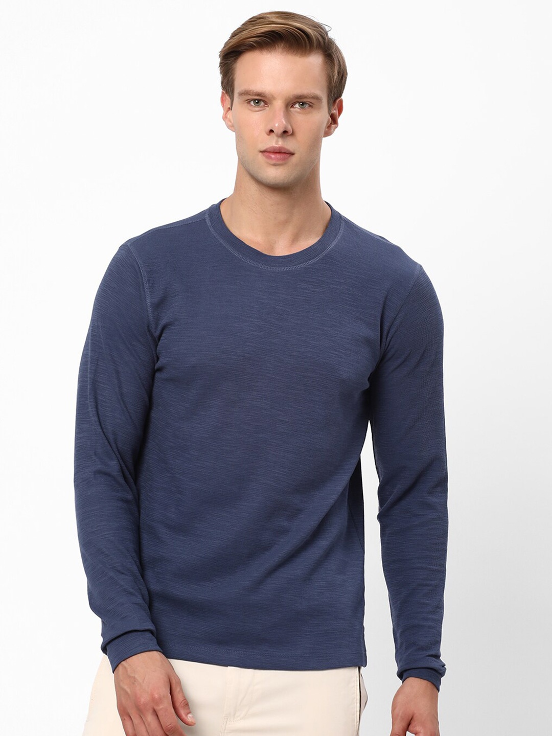 

R&B Long Sleeves Cotton T-shirt, Navy blue