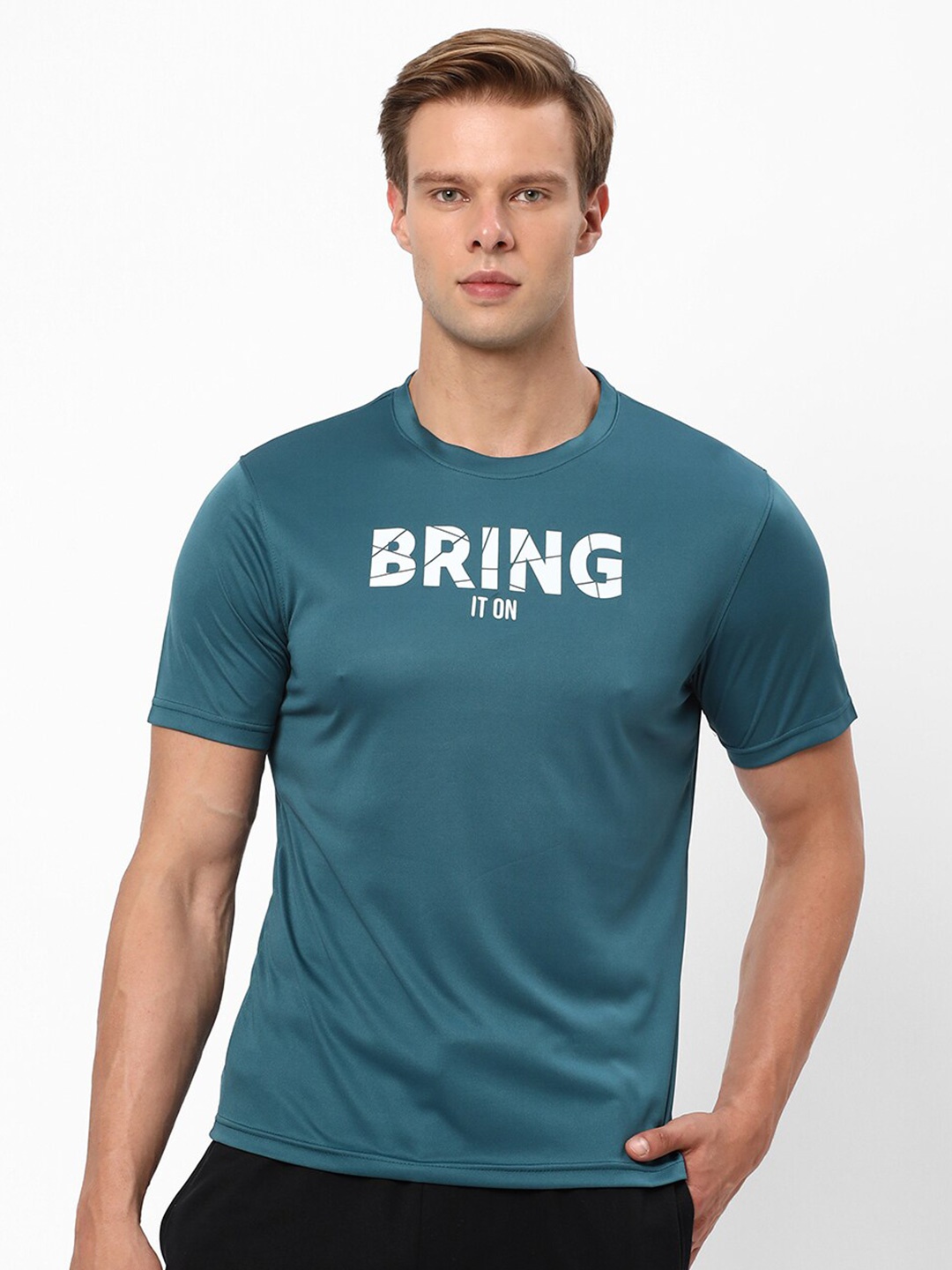 

R&B Typography Printed Casual T-shirt, Teal