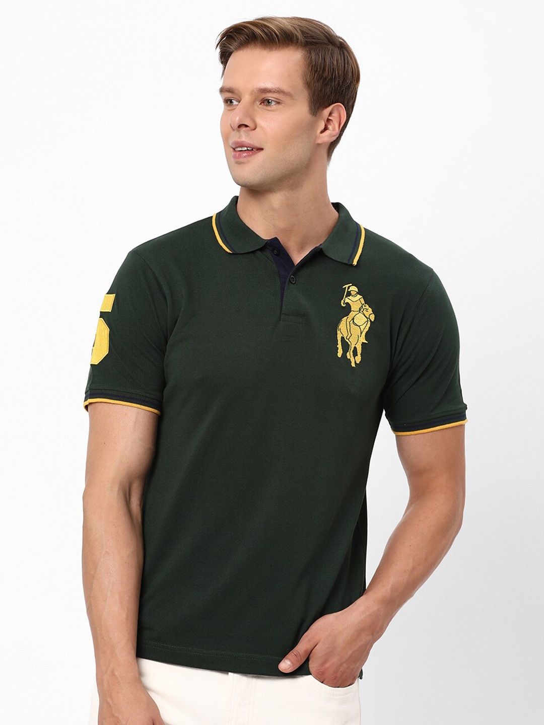 

R&B Polo Collar Cotton T-shirt, Green