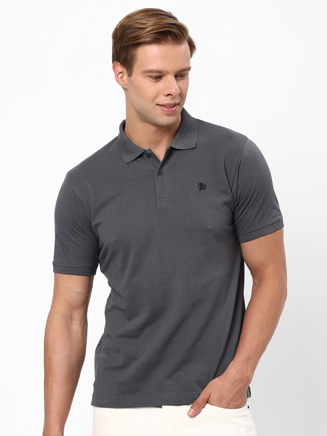 

R&B Polo Collar Cotton T-shirt, Grey