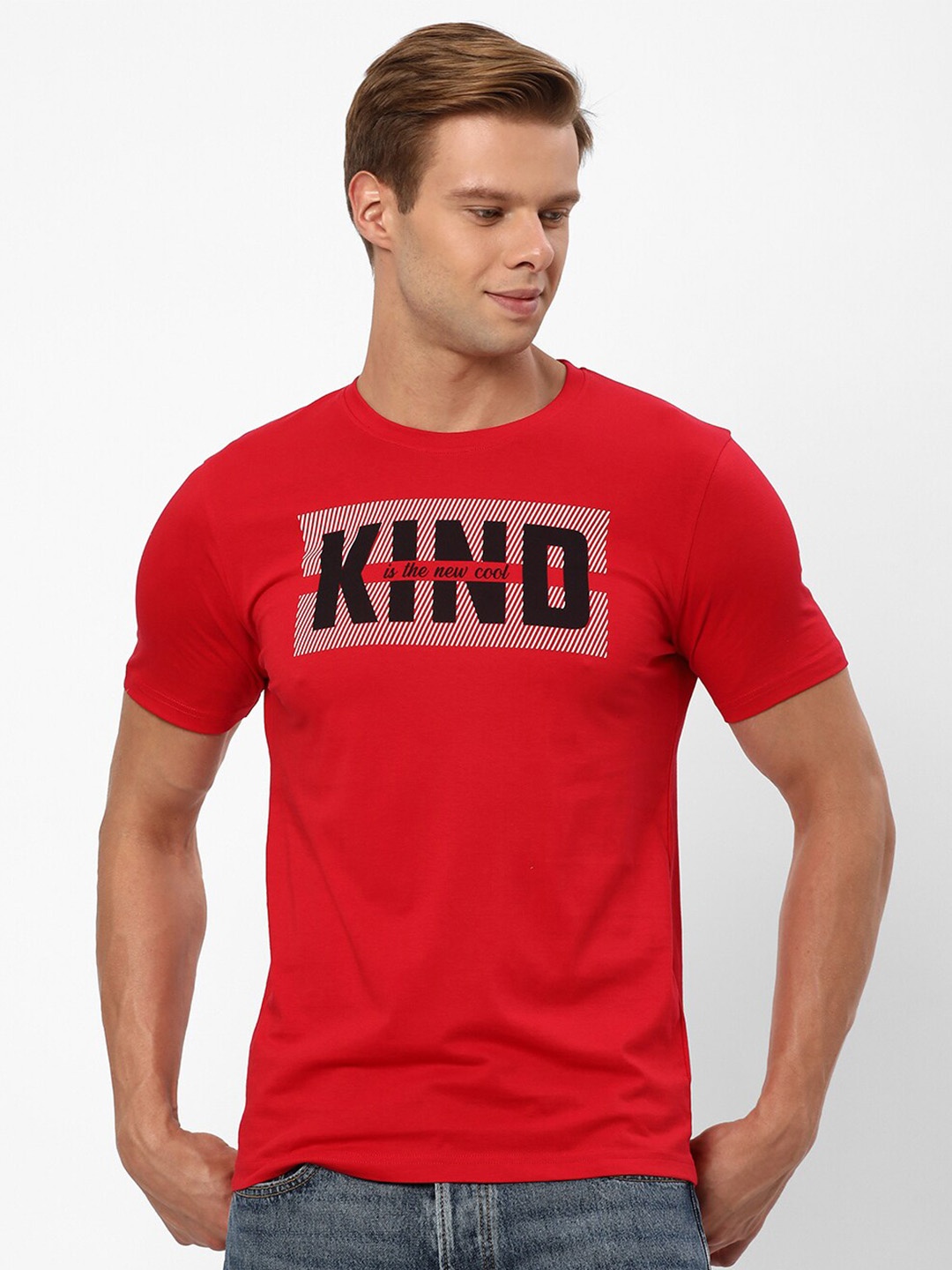 

R&B Typography Printed Cotton T-shirt, Red