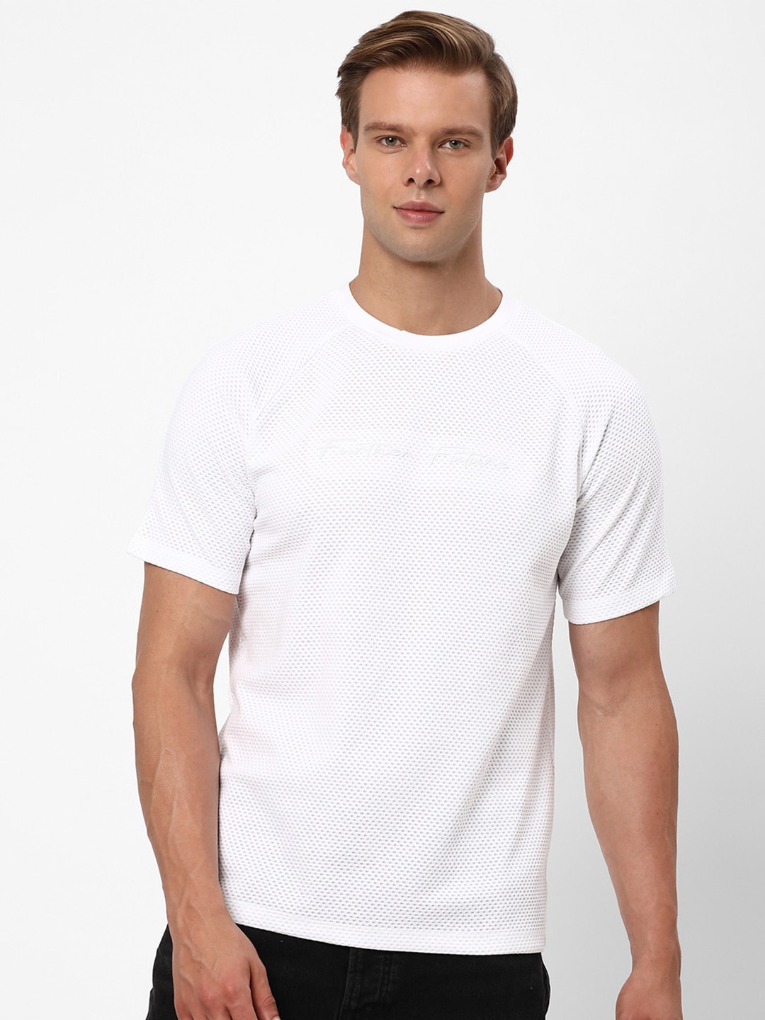 

R&B Self Design Round Neck T-shirt, White