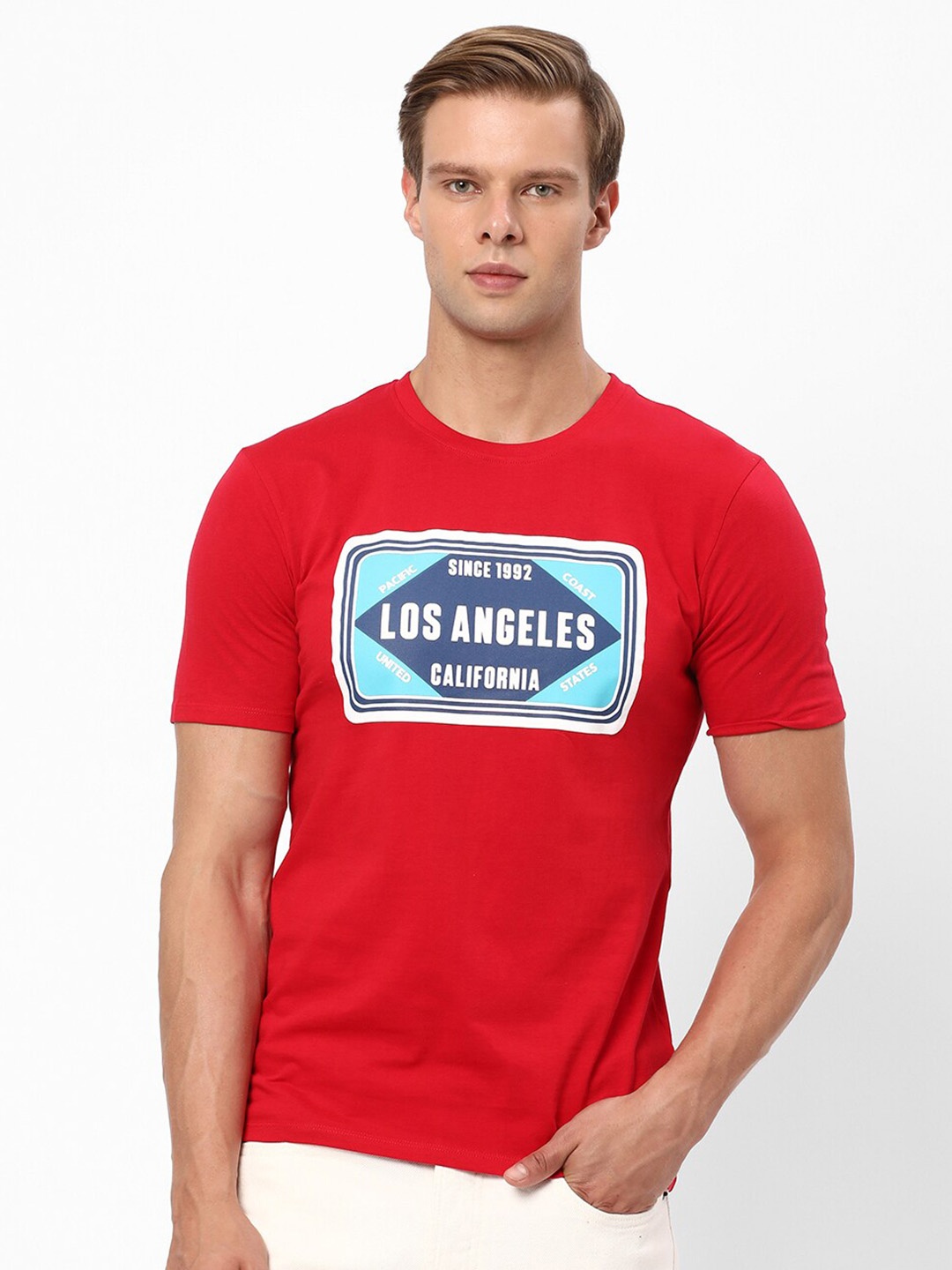 

R&B Typography Printed Cotton T-shirt, Red