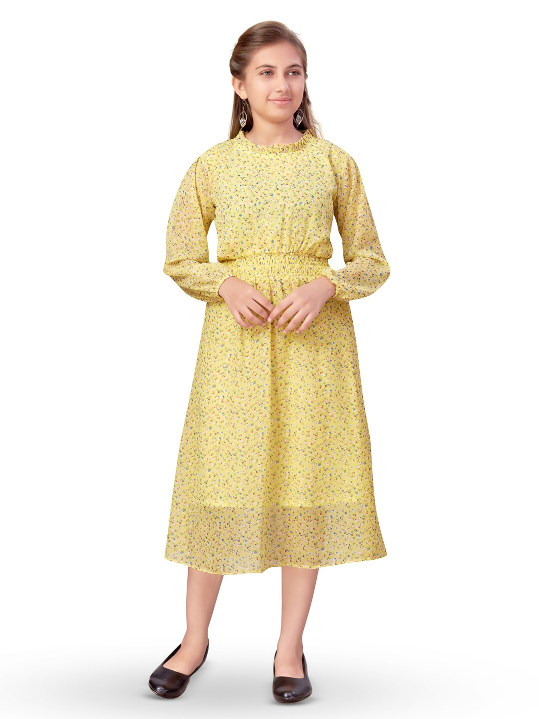 

Aarika Floral Printed Georgette Fit & Flare Midi Dress, Yellow