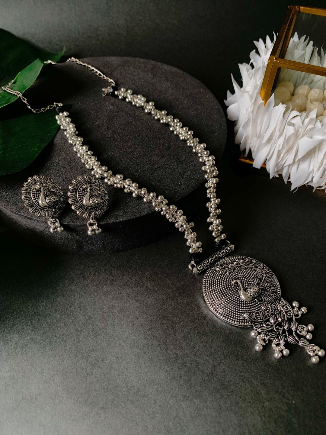 

I Jewels Silver-Plated Peacock Shaped Jewellery Set