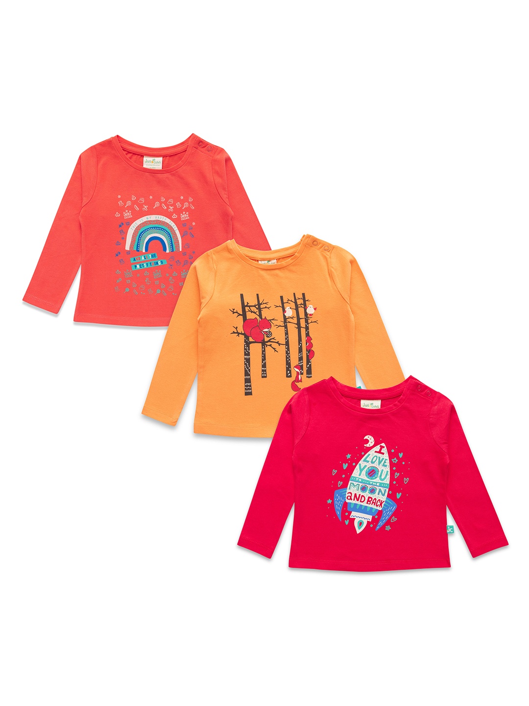 

JusCubs Girls Pack Of 3 Printed Cotton T-shirt, Red