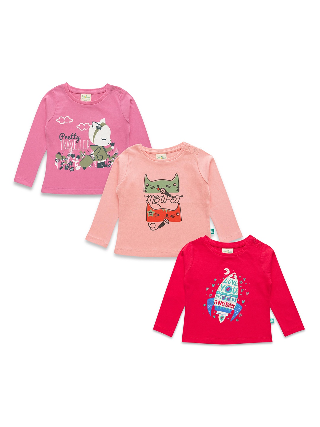 

JusCubs Girls Pack Of 3 Printed Cotton T-shirt, Pink