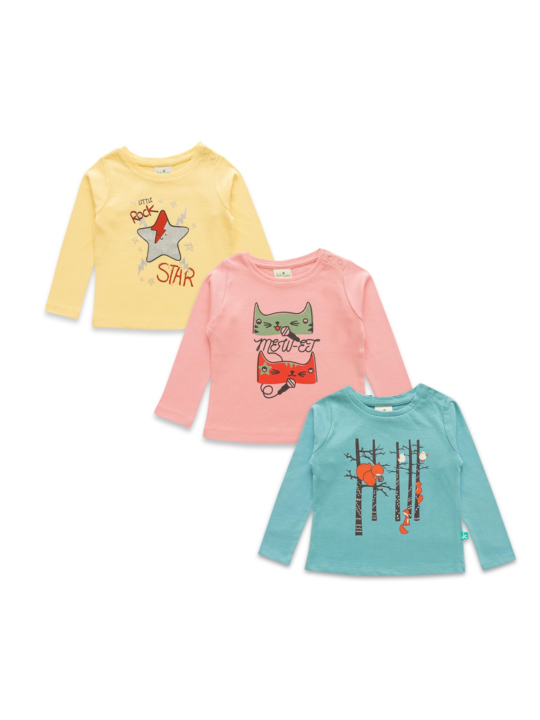 

JusCubs Infants Girls Pack Of 3 Graphic Printed Cotton T-Shirts, Yellow