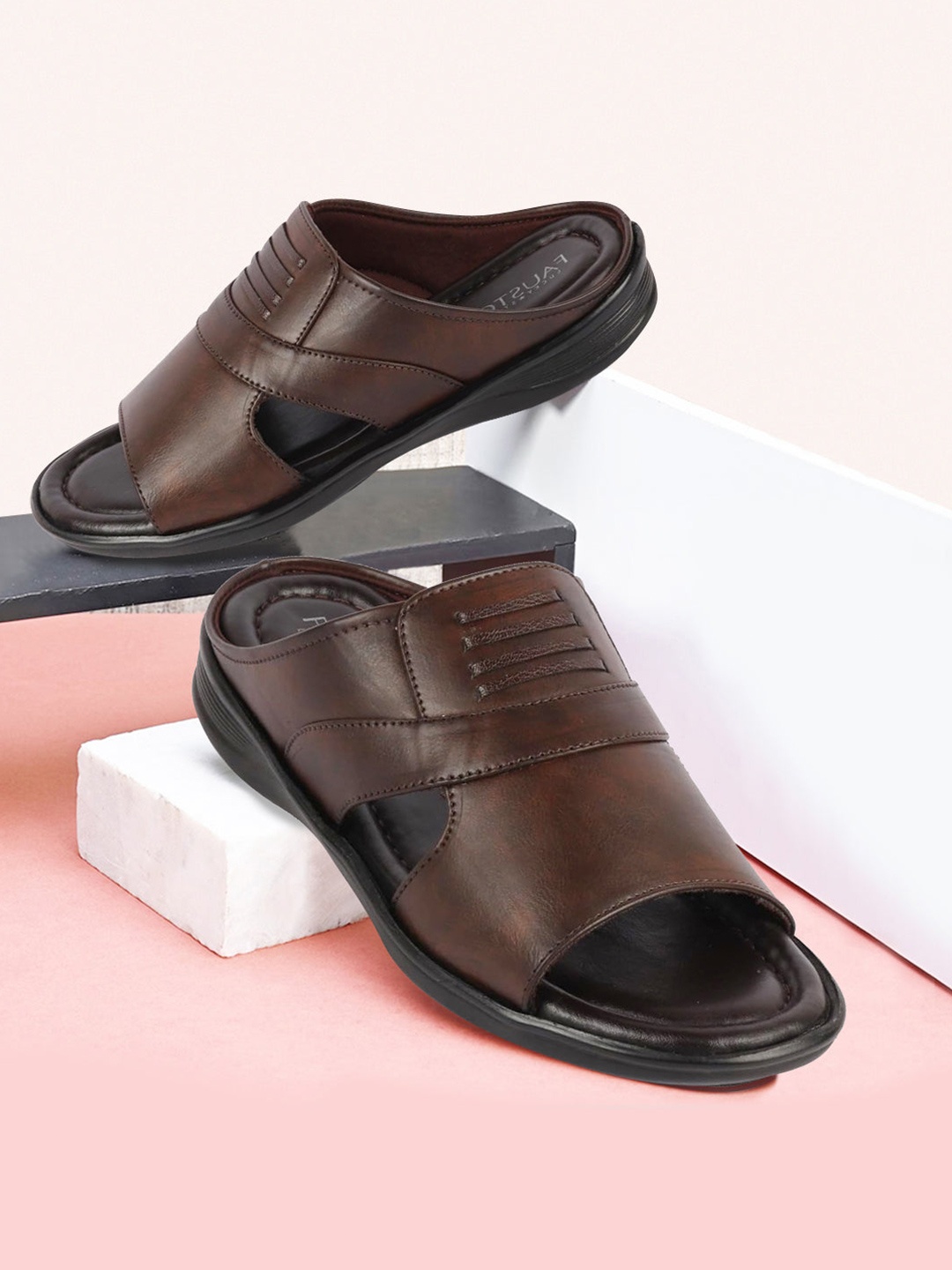 

FAUSTO Men Open Toe Comfort Sandals, Brown