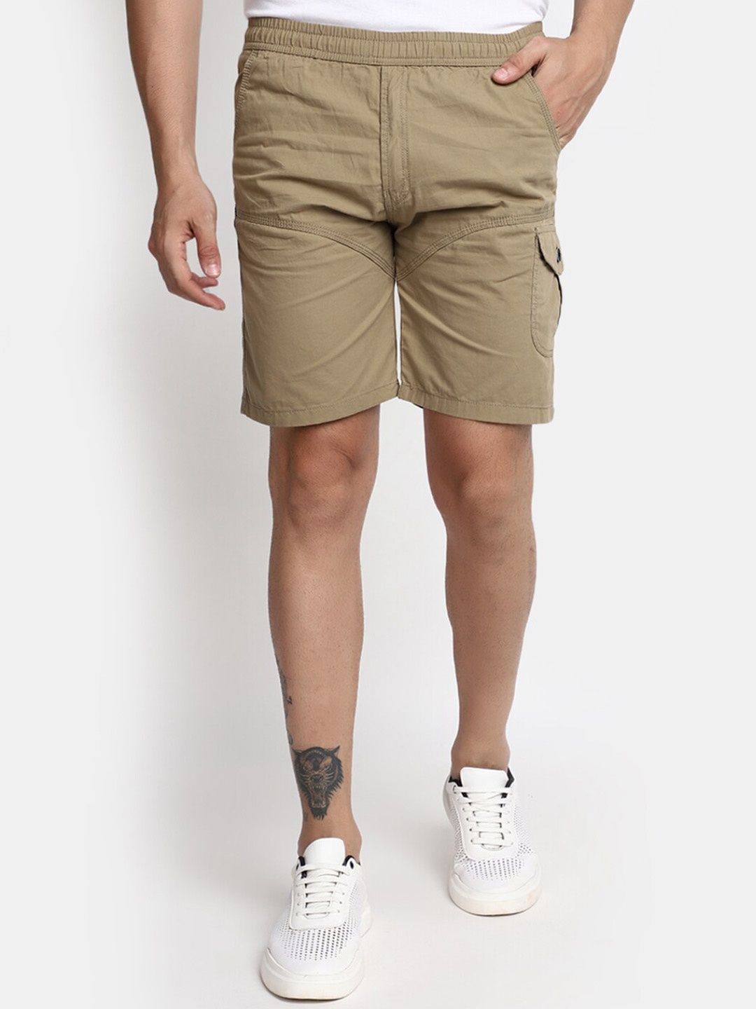 

V-Mart Men Mid-Rise Cotton Cargo Shorts, Khaki