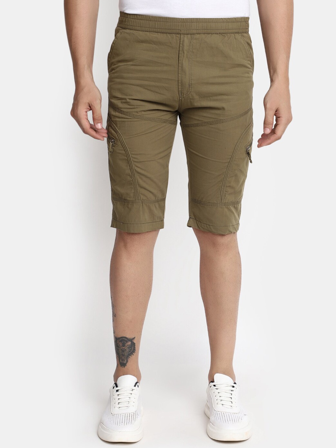 

V-Mart Men Mid-Rise Twill Cotton Cargo Shorts, Green