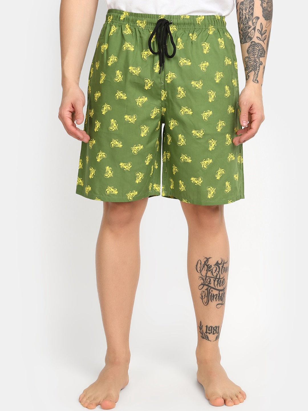 

V-Mart Men Mid-Rise Printed Cotton Shorts, Green