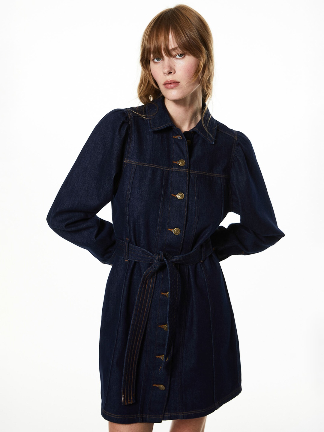 

H&M Tie-Belt Denim Dress, Navy blue
