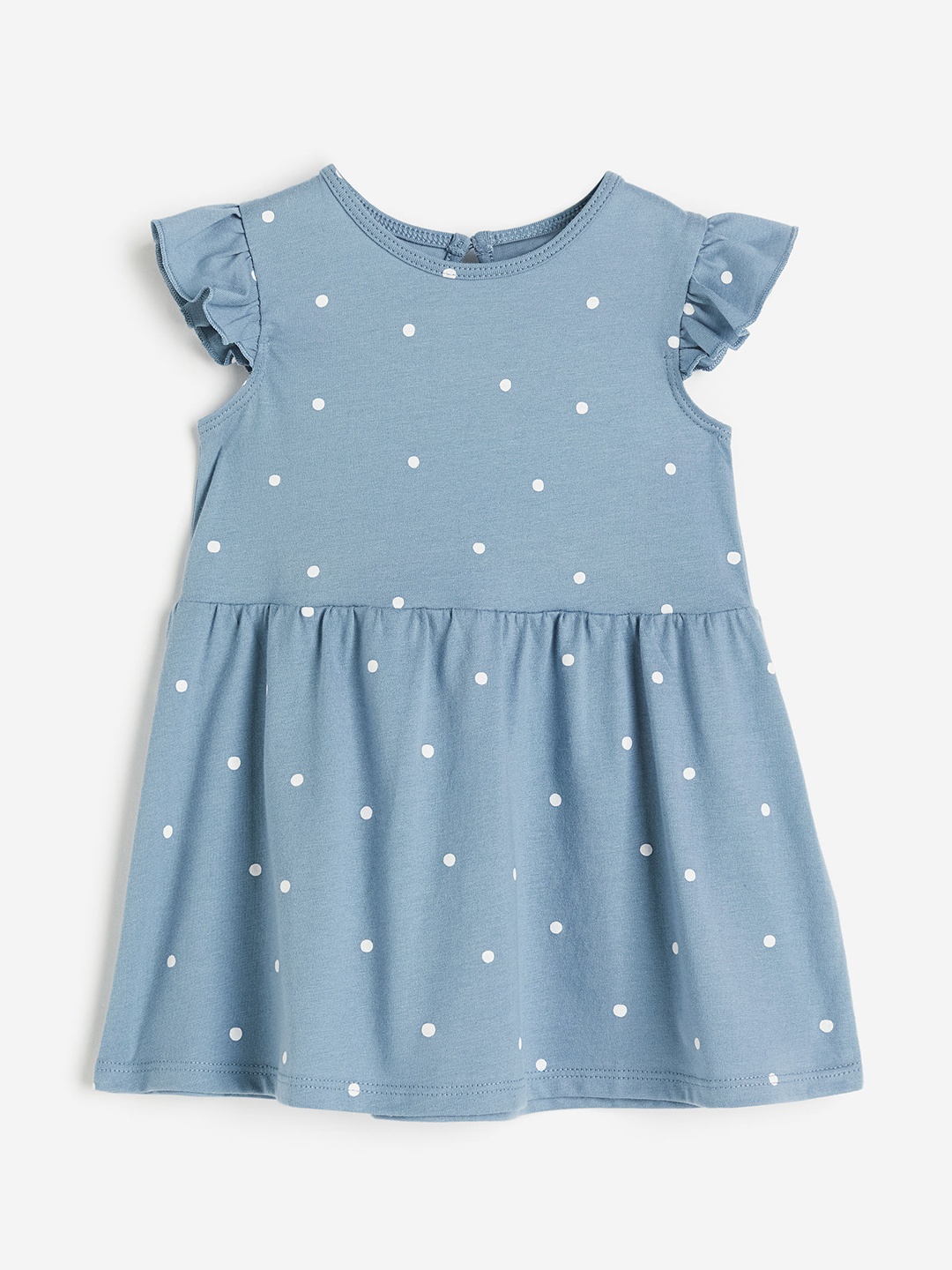 

H&M Infants Girls Pure Cotton Flutter-Sleeved Dress, Blue