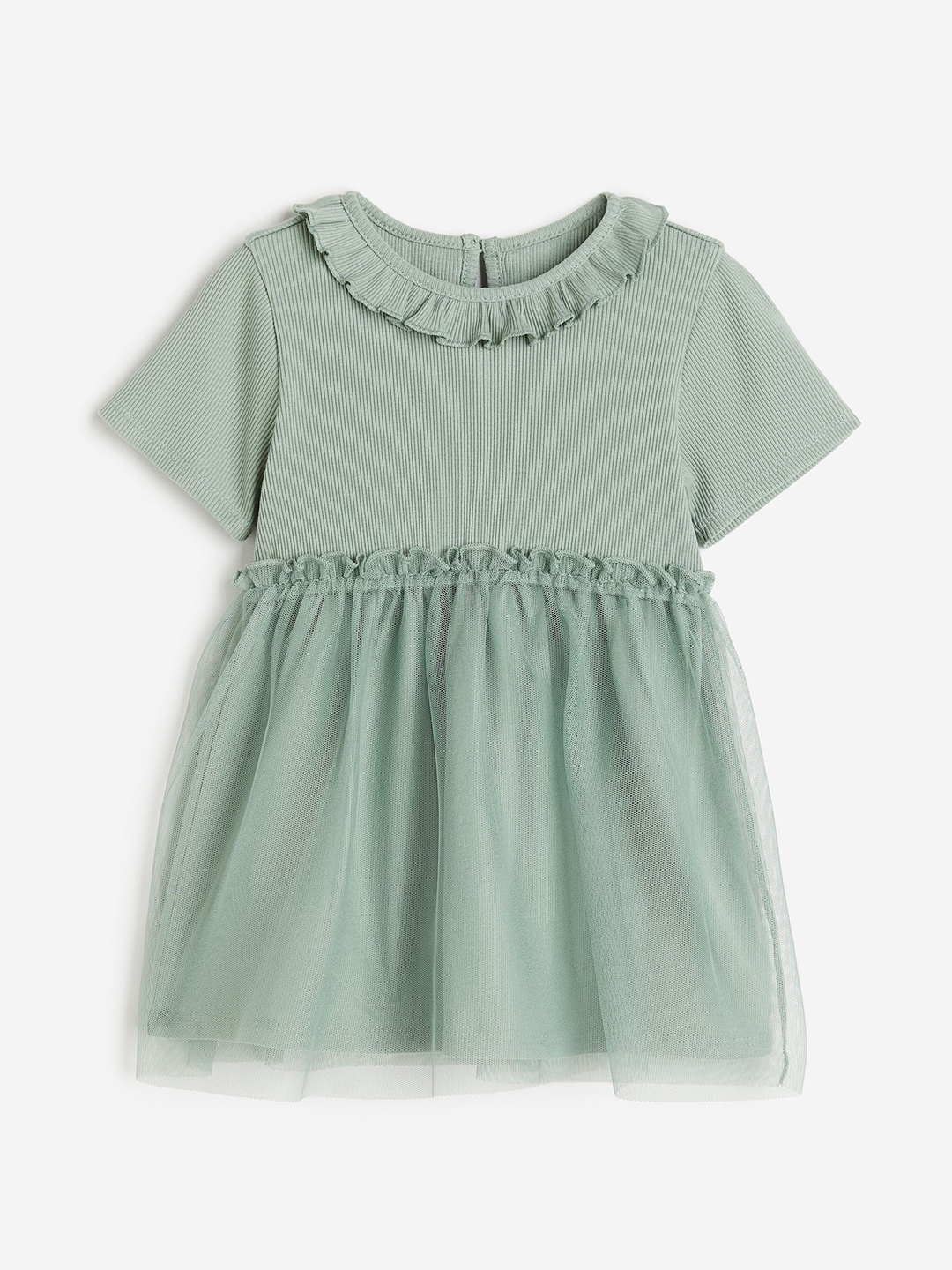 

H&M Infants Girls Pure Cotton Tulle-Skirt Jersey Dress, Green