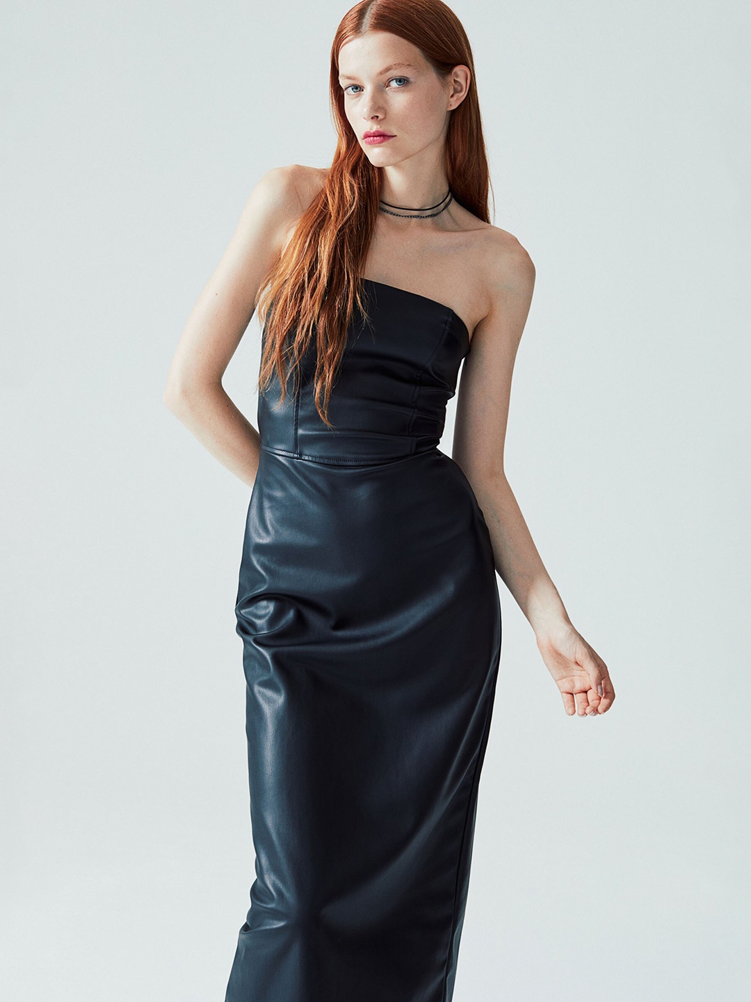 

H&M Coated Bandeau Dress, Black