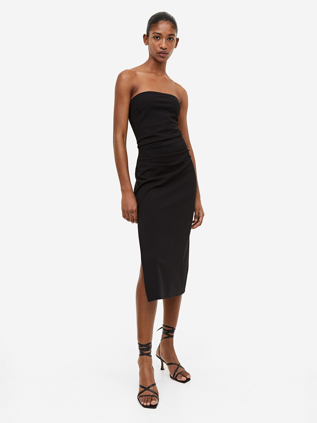 

H&M Gathered Bandeau Dress, Black