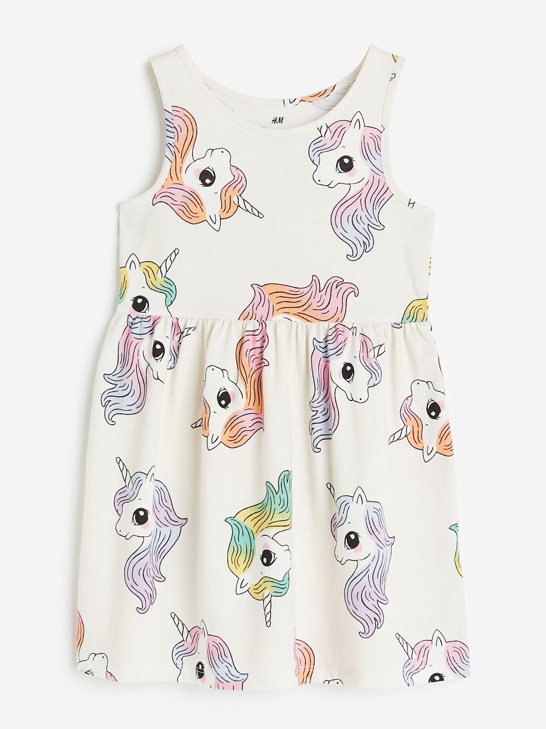 

H&M Girls Pure Cotton Patterned Jersey Dress, White