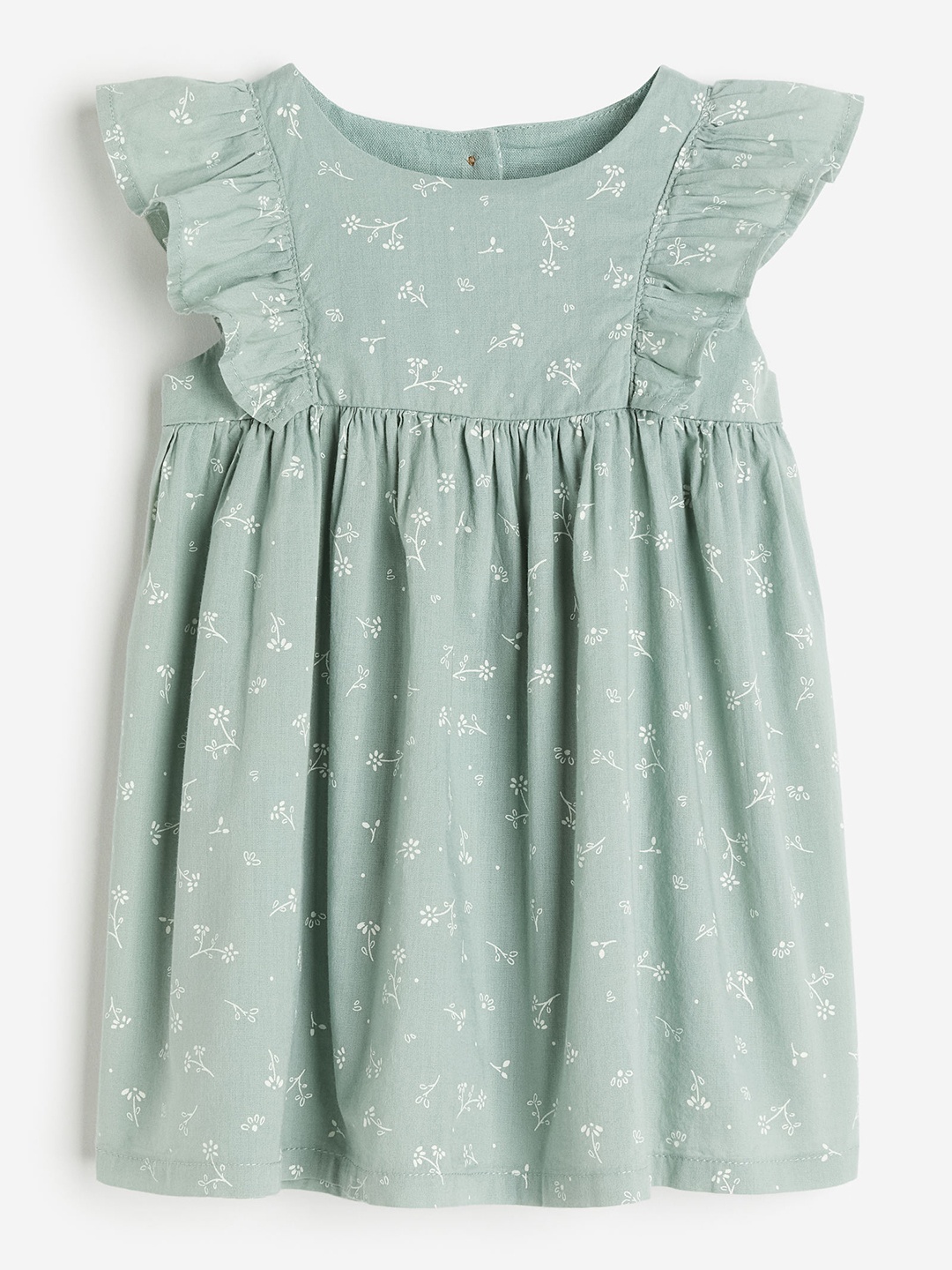 

H&M Infant Girls Flounce-Trimmed Cotton Dress, Green