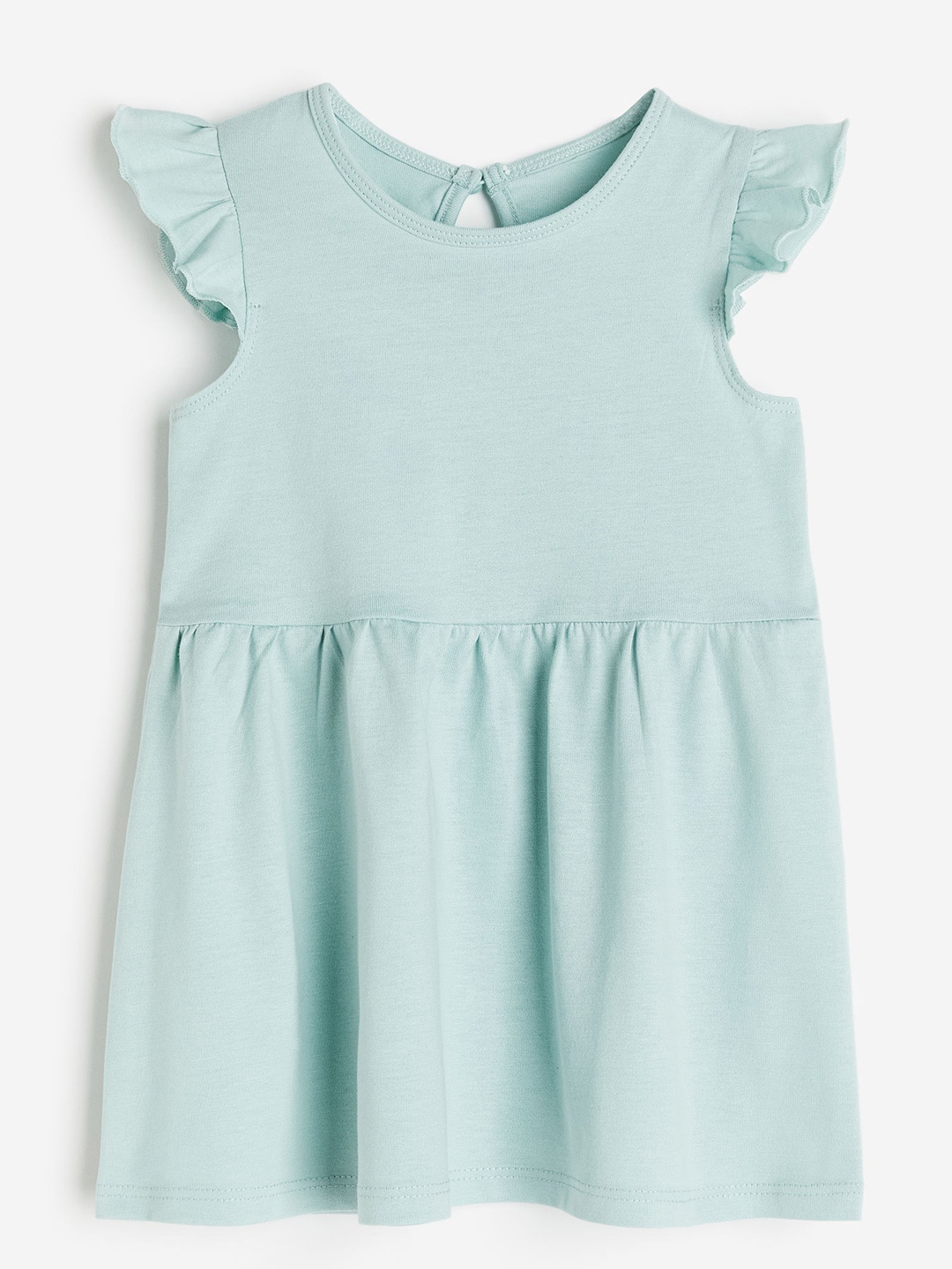 

H&M Infant Girls Pure Cotton Flutter-Sleeved Dress, Turquoise blue