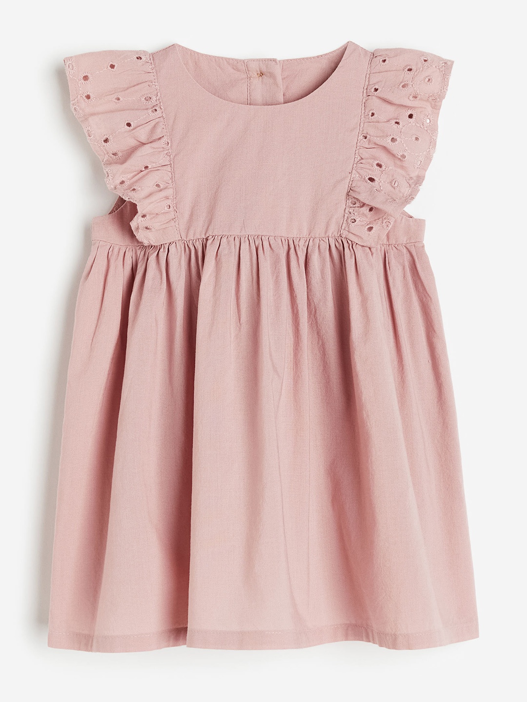 

H&M Infant Girls Pure Cotton Flounce-Trimmed Cotton Dress, Pink