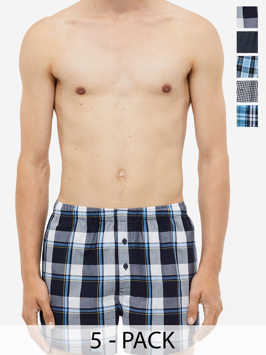 

H&M 5-Pack Woven Cotton Boxer Shorts, Blue