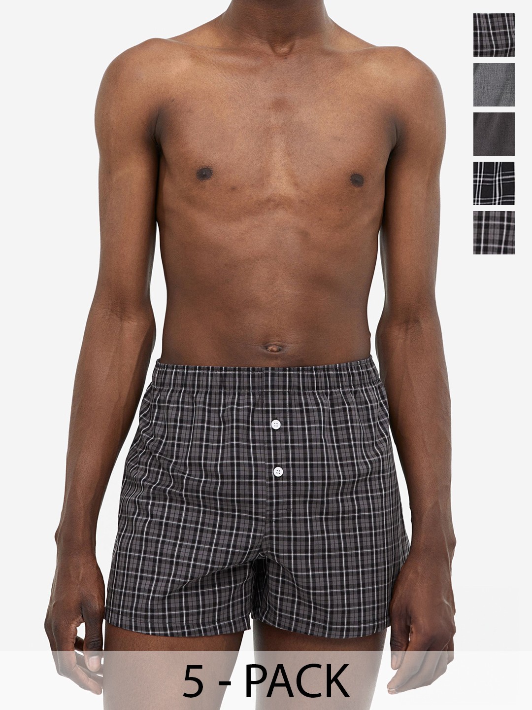 

H&M 5-Pack Woven Cotton Boxer Shorts, Grey