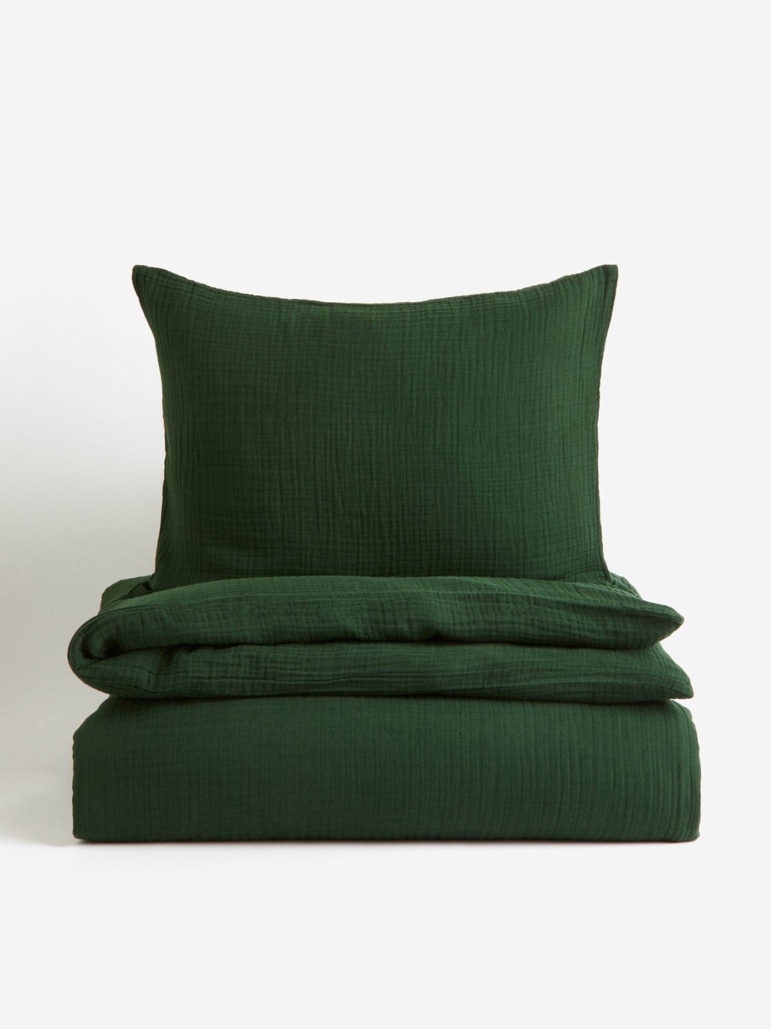 

H&M Pure Cotton Muslin Single Duvet Cover Set, Green