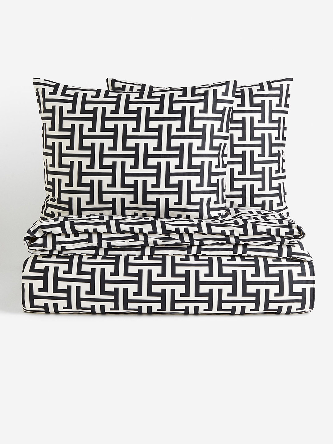 

H&M Black Black & White Printed Double King Duvet Cover Set