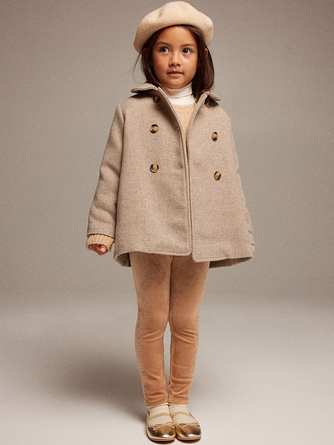 

H&M Girls Brushed-Inside Leggings, Beige