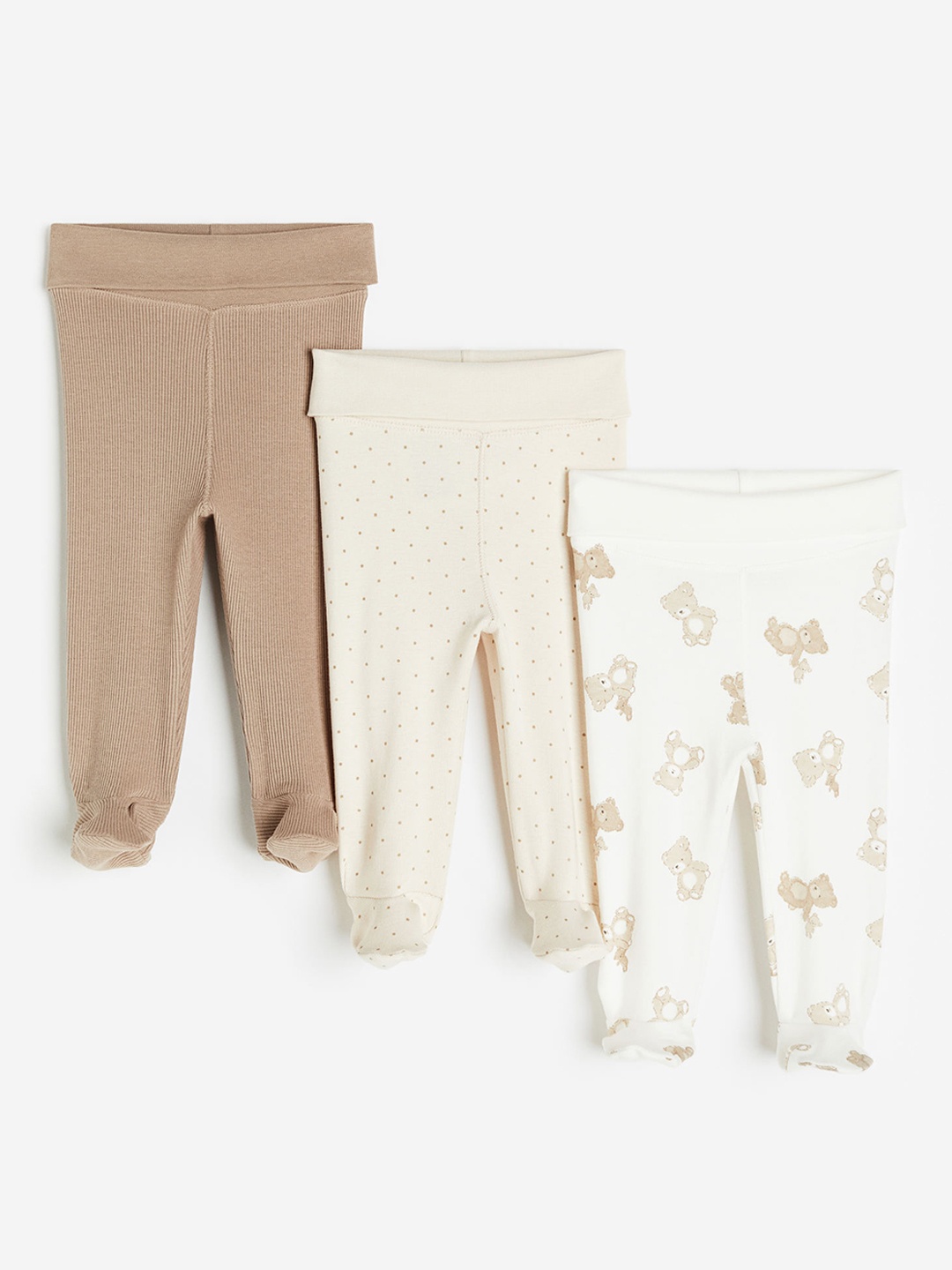 

H&M Boys 3-Pack Cotton Leggings, Beige