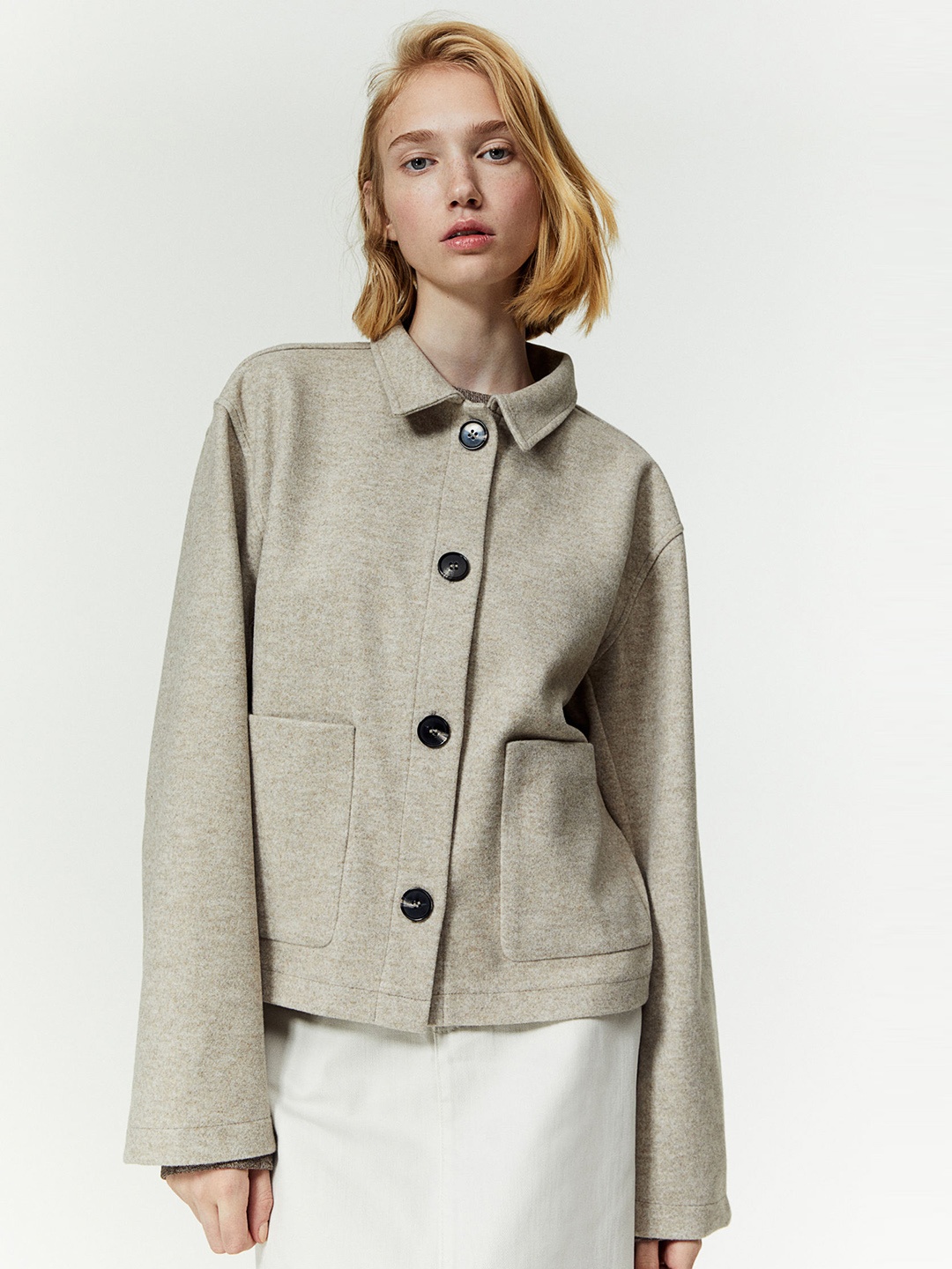 

H&M Oversized Felted Jackets, Beige