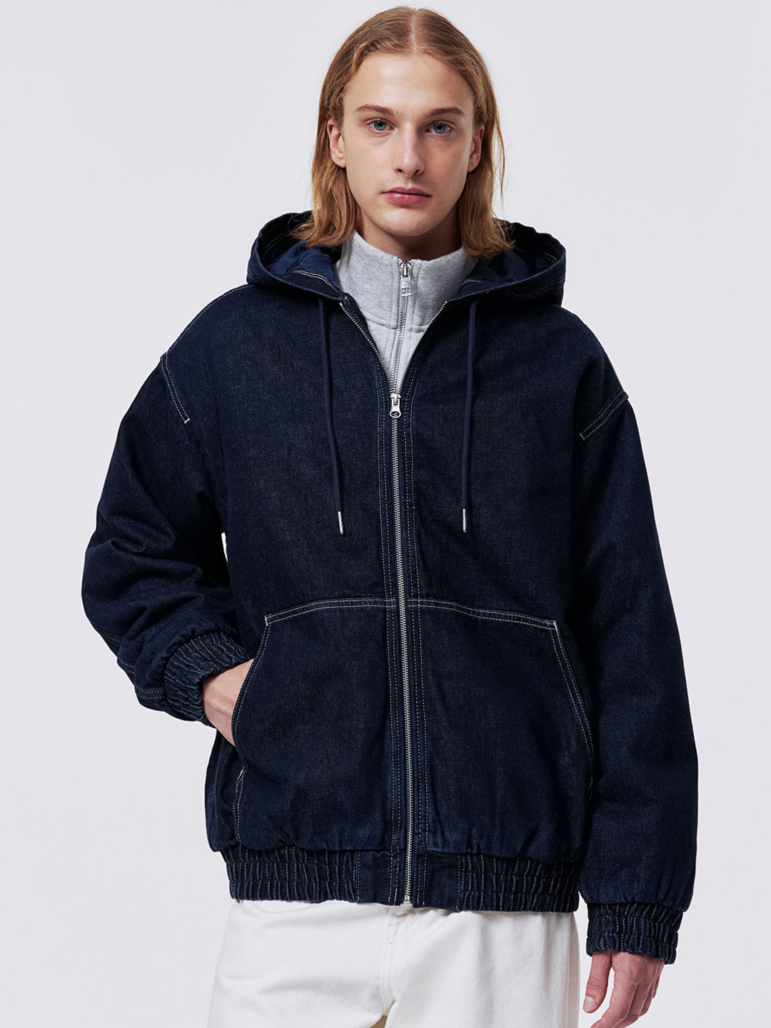 

H&M Pure Cotton Regular Fit Zip-Through Jacket, Blue