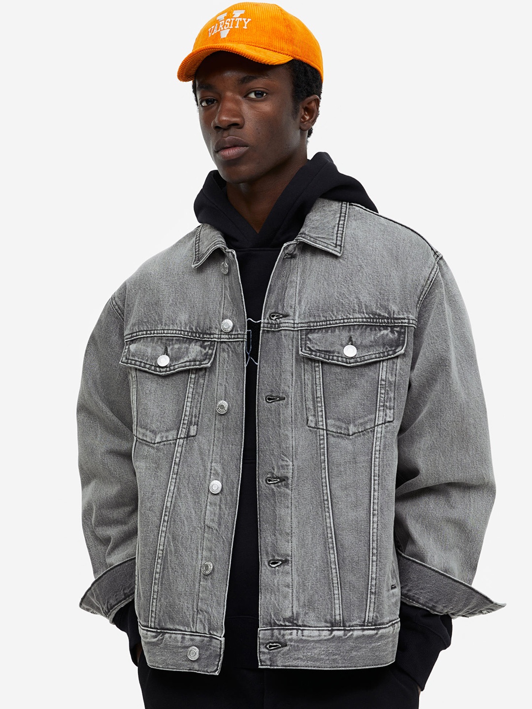 

H&M Pure Cotton Relaxed Fit Denim Jacket, Grey