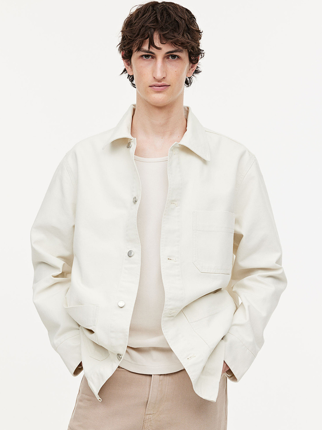 

H&M Regular Fit Canvas Shacket, White
