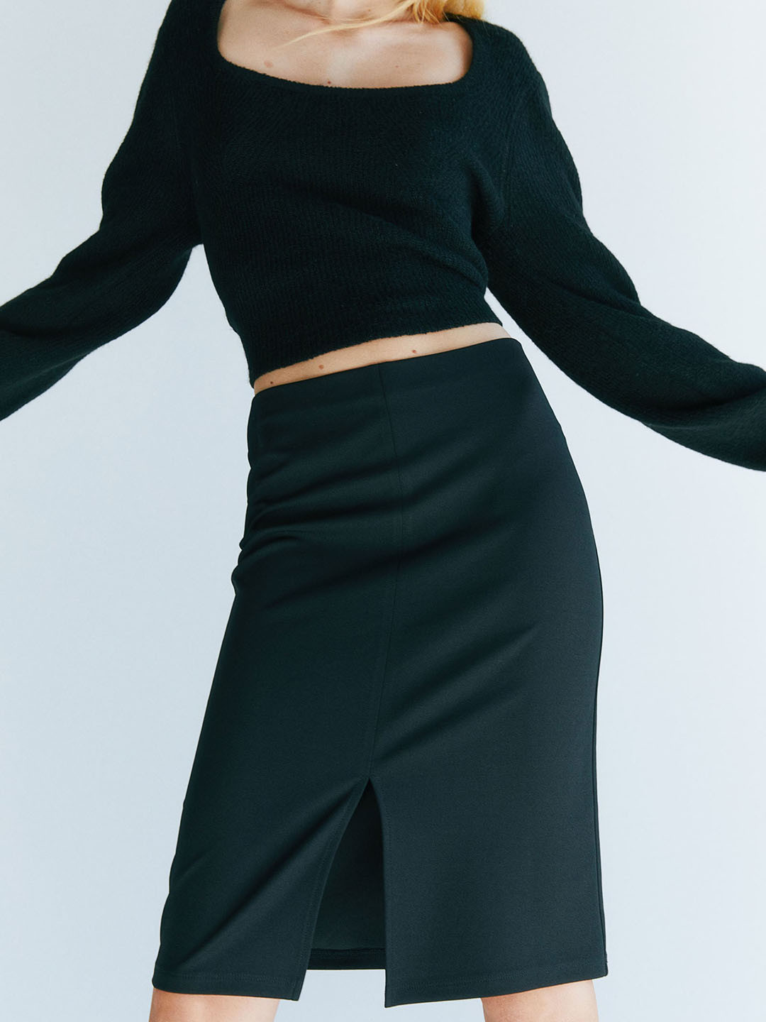 

H&M Slit-Hem Skirt, Black