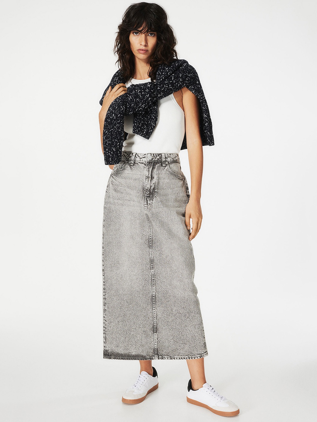 

H&M Pure Cotton Denim Skirt, Grey