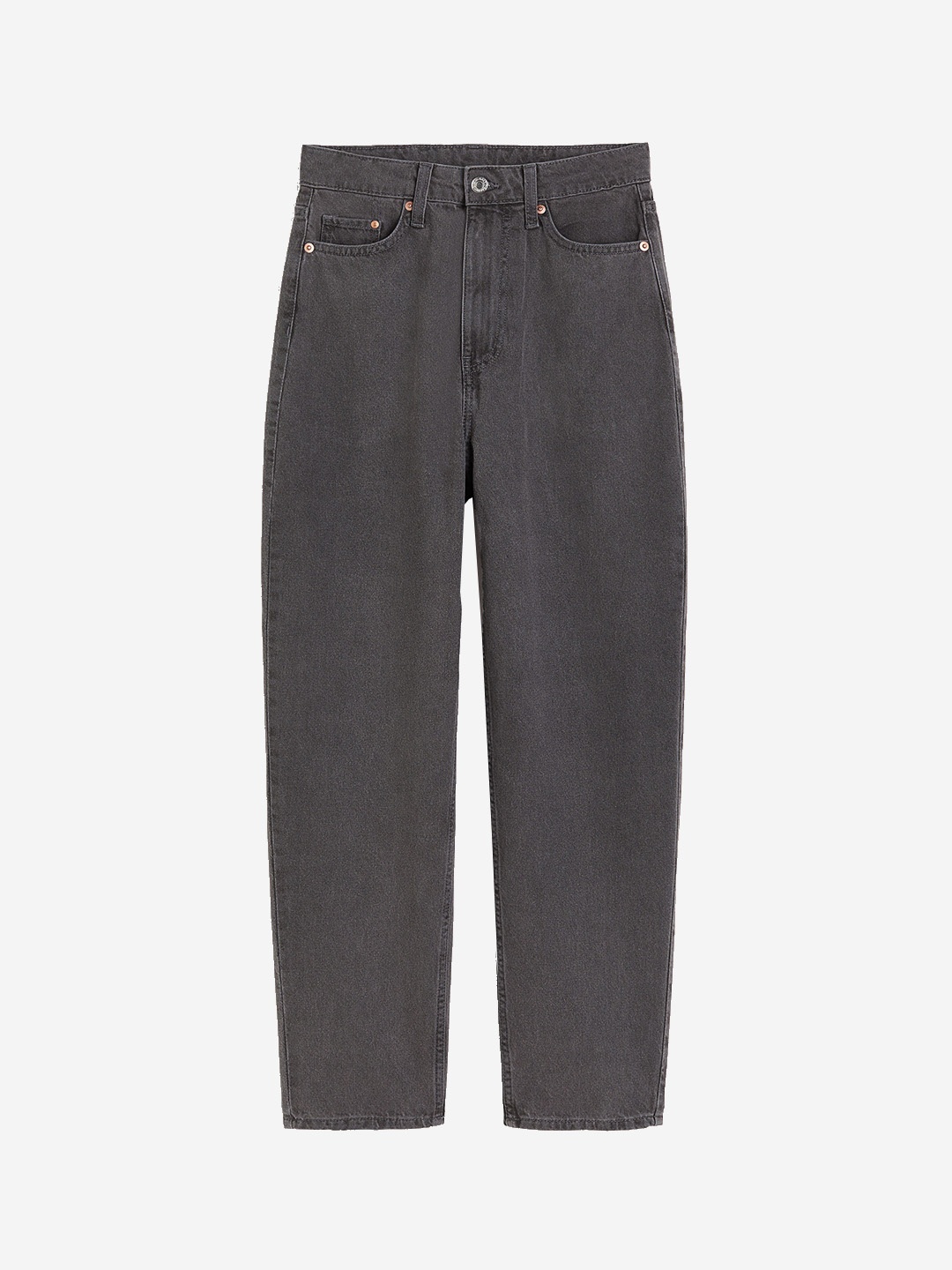 

H&M Women Pure Cotton Mom Loose Fit Ultra High Ankle Jeans, Grey