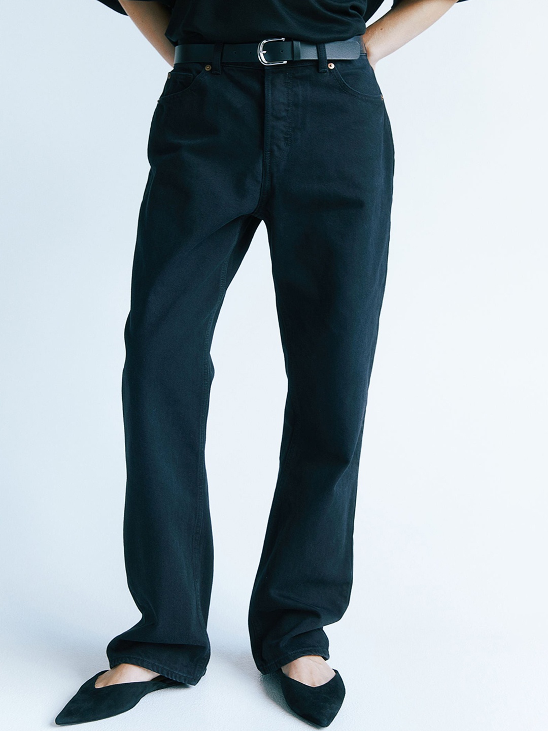 

H&M Women Straight High Jeans, Black