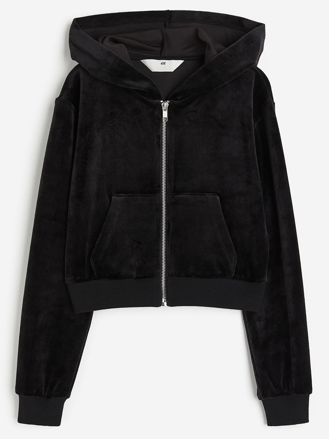 

H&M Girls Velour Zip-Through Hoodie, Black