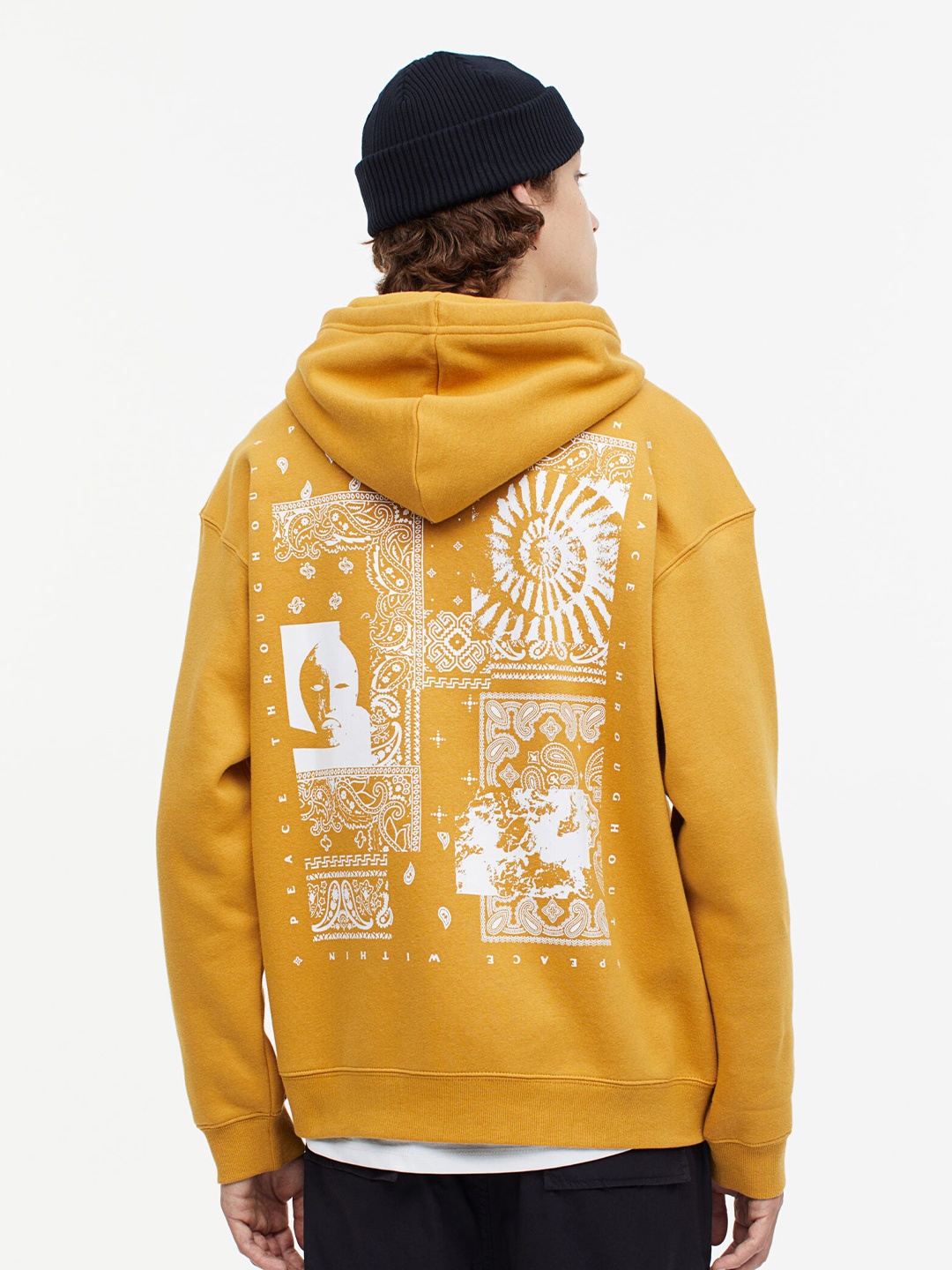 

H&M Relaxed-Fit Printed Hoodie, Mustard