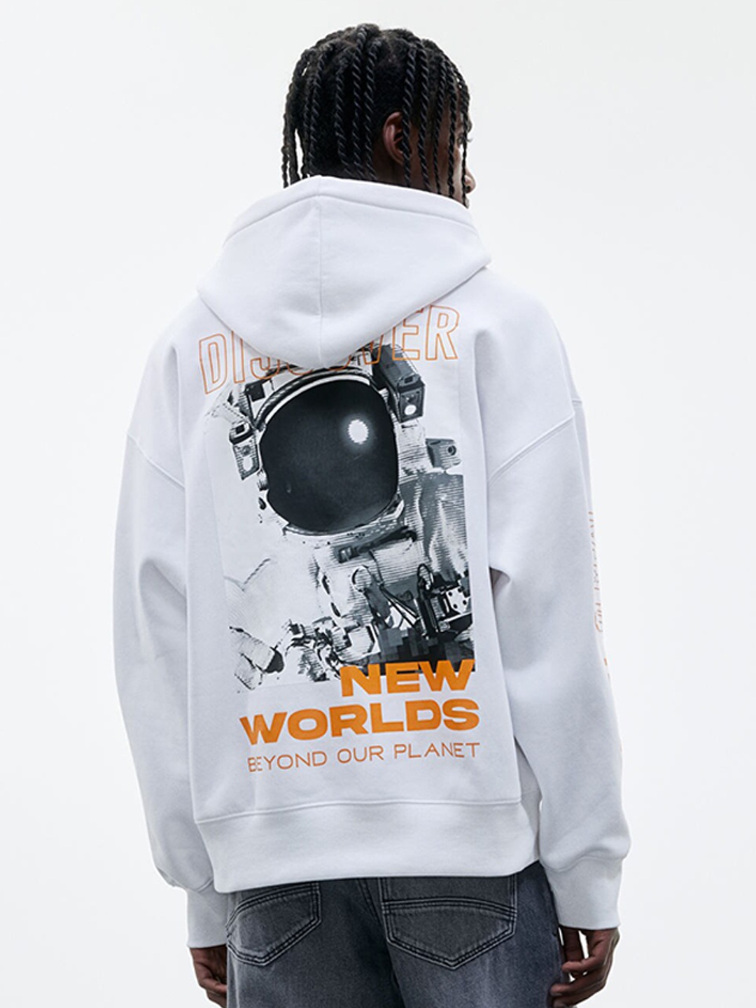 

H&M Oversized Fit Printed Hoodie, White