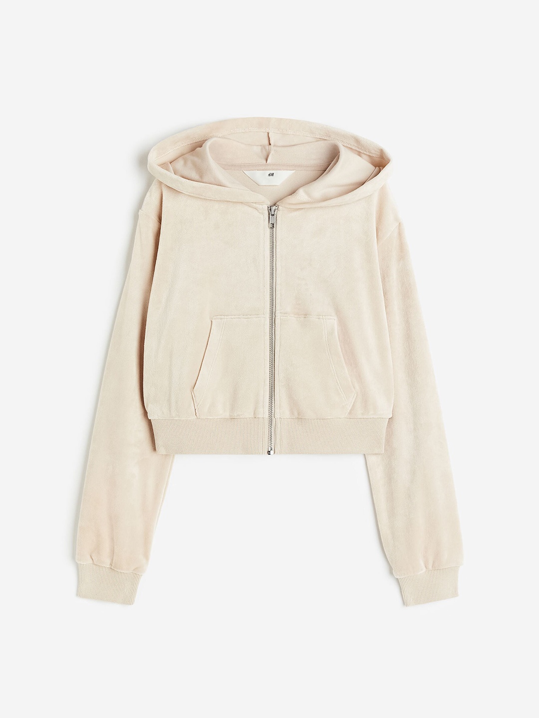 

H&M Girls Velour Zip-Through Hoodie, Beige
