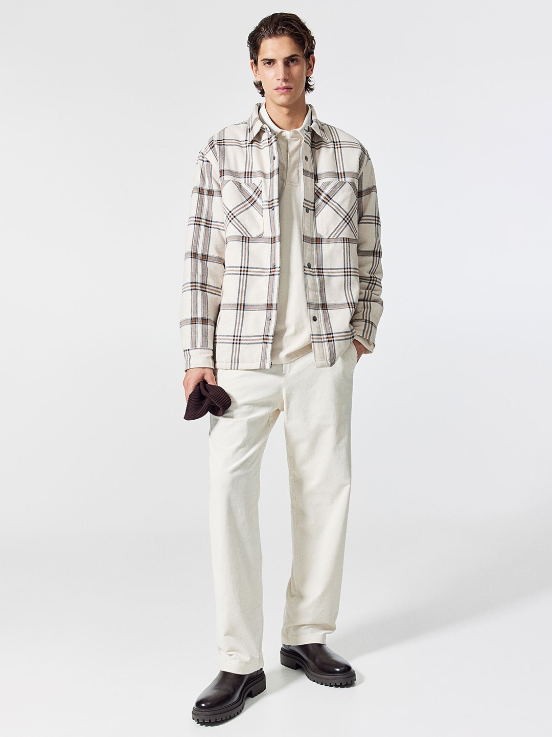 

H&M Pure Cotton Padded Overshirt, Beige