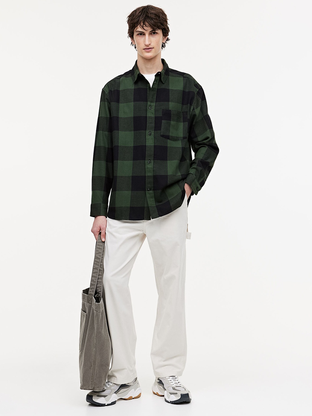 

H&M Relaxed Fit Flannel Shirts, Green