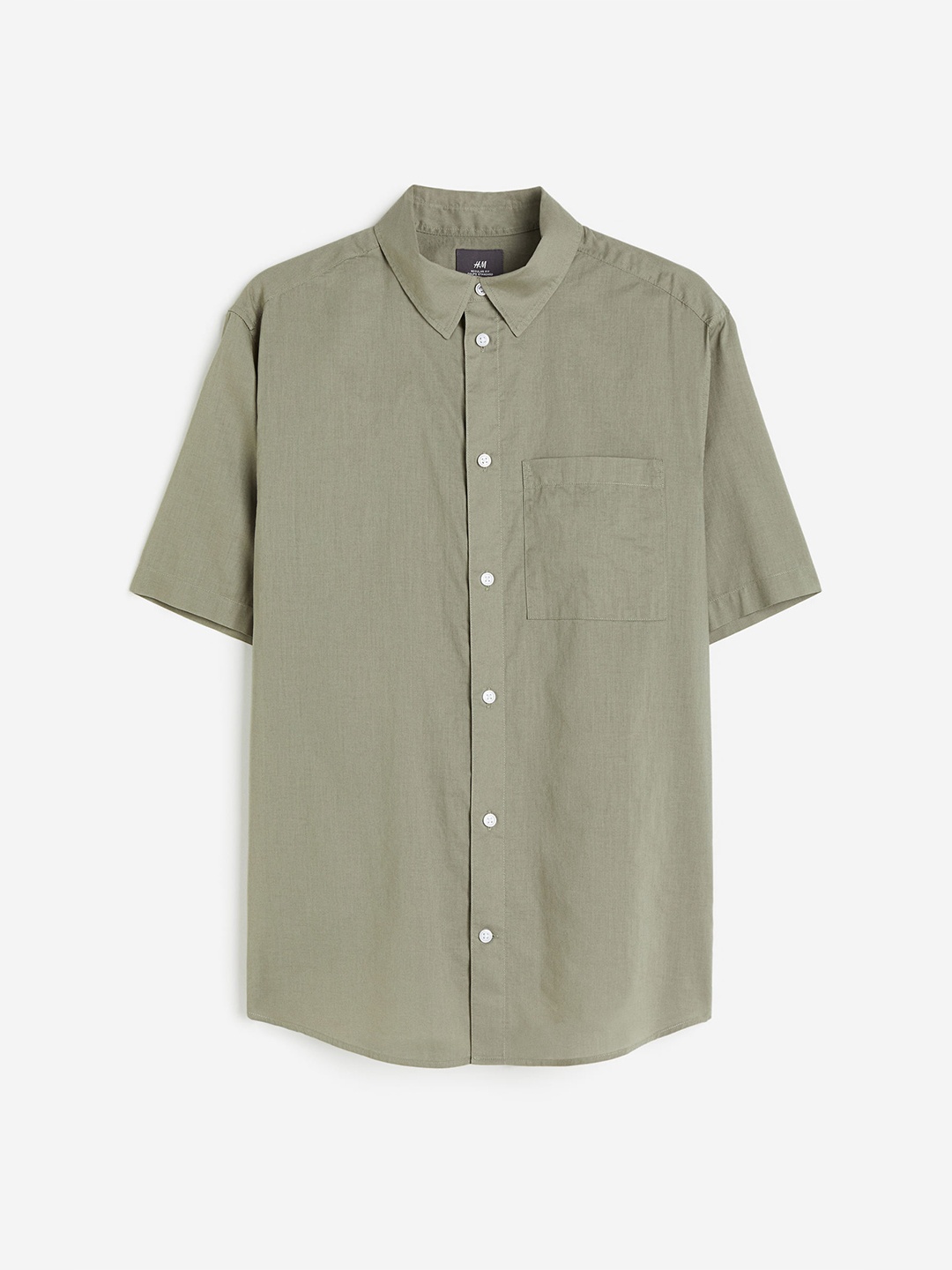 

H&M Men Pure Cotton Regular Fit Short-Sleeved Shirt, Green