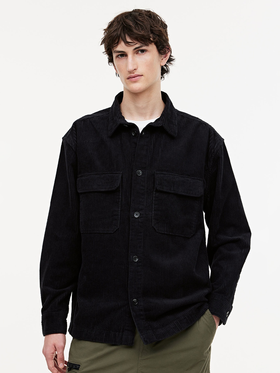 

H&M Relaxed Fit Corduroy Shacket, Black