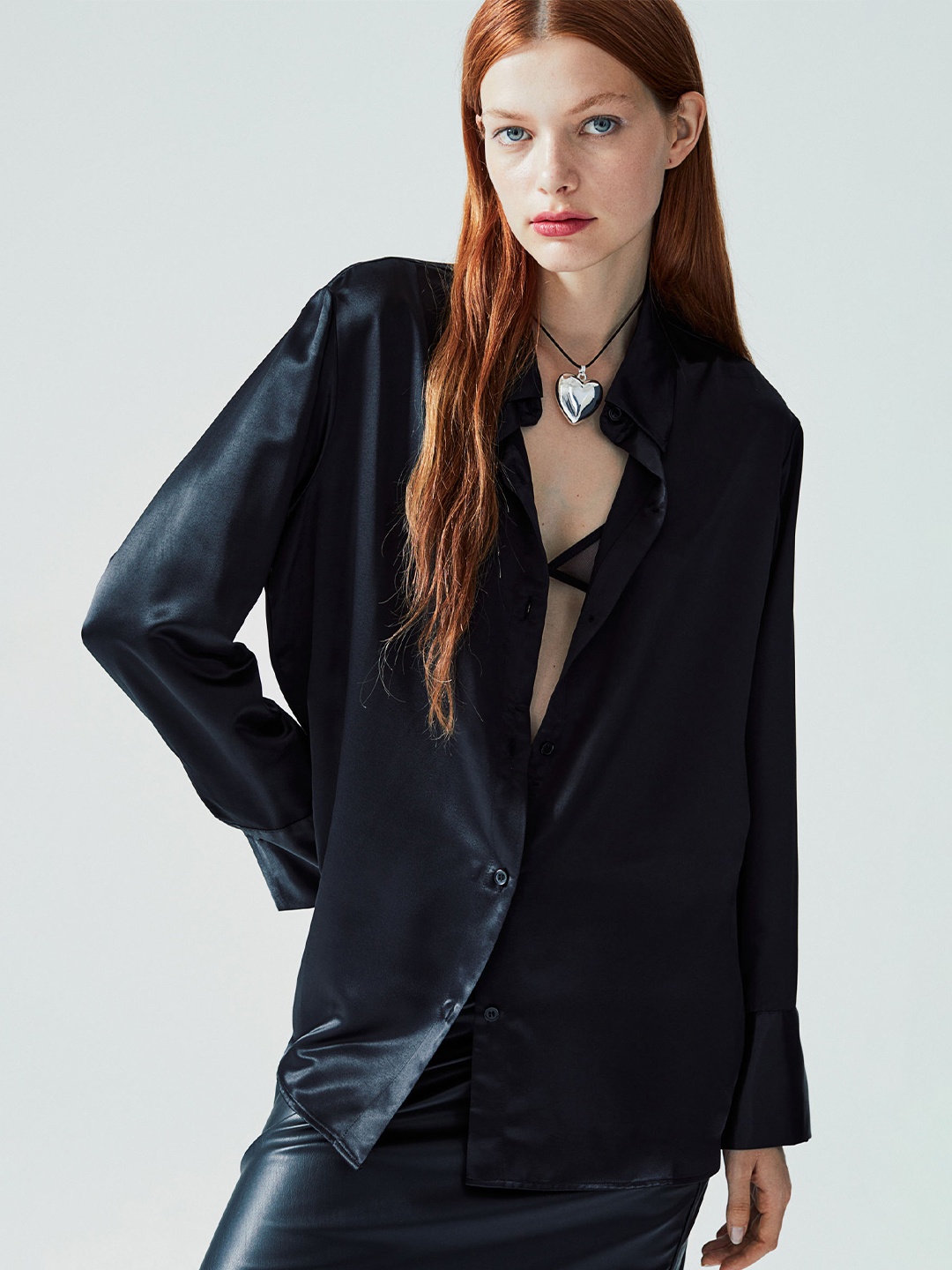 

H&M Satin Shirt, Black