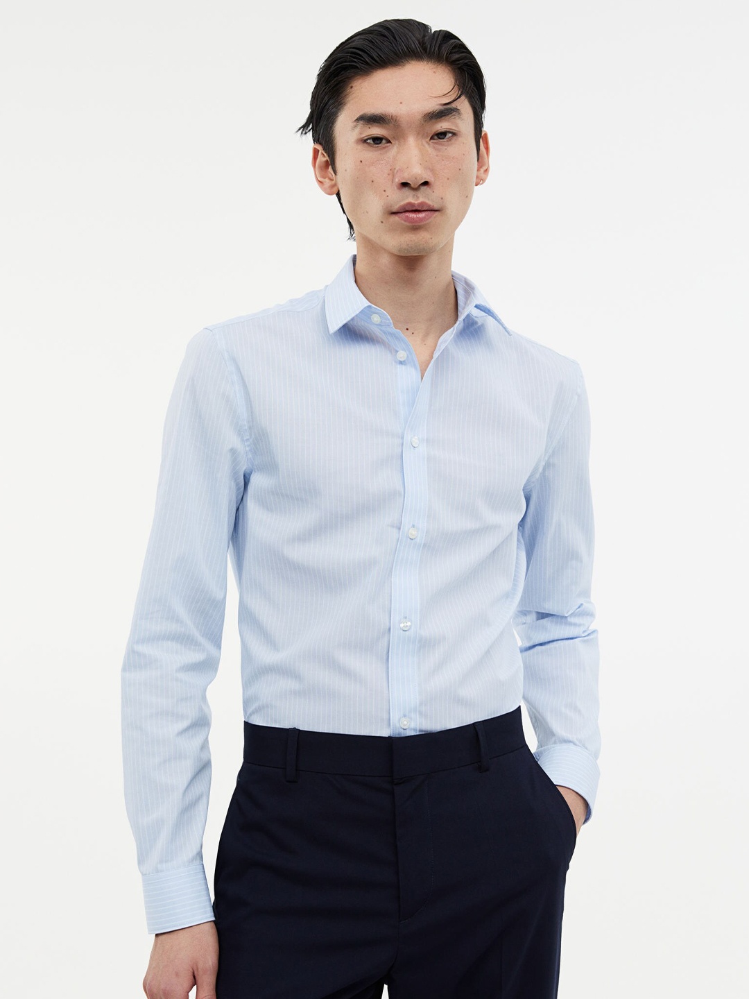 

H&M Slim-Fit Easy-Iron Shirt, Blue